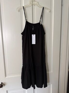 bobi Black Spaghetti Strap Tiered Dress